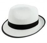 Kapelusz Gangstera Biały (Fedora z Czarną Taśmą)