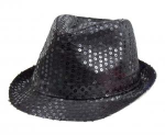 Kapelusz Cekinowy Czarny (Błyszcząca Fedora)