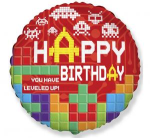 Balon foliowy okrągły Happy Birthday tetris 18 cali