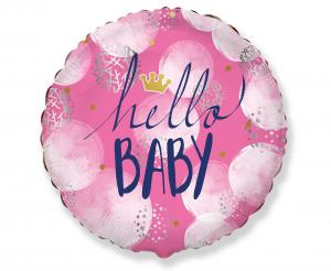 Balon foliowy okrągły Hello Baby różowy