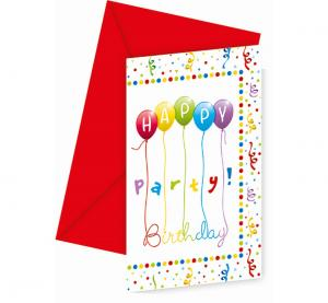 Zaproszenia z kopertami Happy Birthday Streamers Party