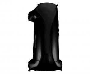 Duży balon foliowy Cyfra 1 GoDan 92 cm, kolor czarny, idealny na Roczek i Osiemnastkę, na hel.