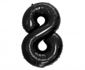 Duży balon foliowy Cyfra 8 GoDan 92 cm, kolor czarny, idealny na 18. i 80. urodziny, na hel.