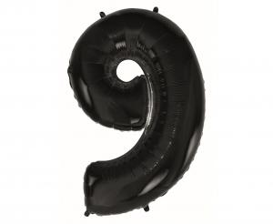 Duży balon foliowy Cyfra 9 GoDan 92 cm, kolor czarny, kolekcja Beauty&amp;Charm, idealny na 90. urodziny i rocznice, na hel.