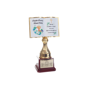 Statuetka Pamiątka Pierwszej Komunii Księga Niebieskie Kwiaty 21 cm