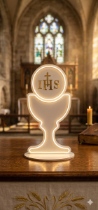 Wynajem: Duży Podświetlany Kielich LED IHS na Komunię 100 cm