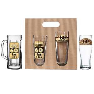 Zestaw Prezentowy do Piwa na 60 Urodziny: Kufel i Szklanka w Ozdobnym Kartonie