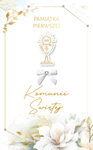Elegancka Pamiątka Komunii Świętej | Kartka LUX Złoty Kielich z Kokardką