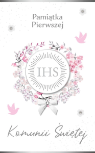 Pamiątka Komunii Świętej dla Dziewczynki | Kartka LUX Różowy Wianek