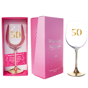 Elegancki Kieliszek do Wina na 50 Urodziny ze Złotą Nóżką (500 ml)