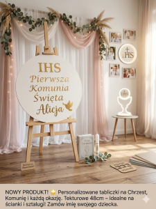 Personalizowana Tabliczka Tekturowa 48cm - Koło na Ściankę, Sztalugę - Komunia, Chrzest, Urodziny