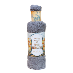 Prezent Urodzinowy - Ręcznik Szary w Kształcie Butelki Wina 50x100 cm