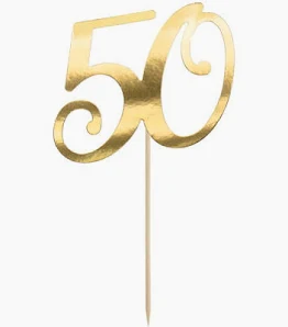 Elegancki Topper na Tort 50 - Złoty Lustrzany (10x10 cm)