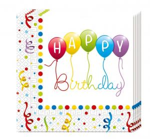 Serwetki Papierowe Happy Birthday Balony i Serpentyny 33x33cm - 20 szt.