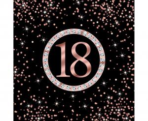 Serwetki Papierowe 18 Urodziny Rose Gold Czarne 33x33cm - 20 szt.