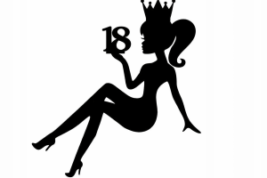 Topper na Tort 18 Urodziny Dziewczyna w Koronie Czarny 15x10cm