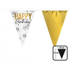 Girlanda Urodzinowa Flagi Happy Birthday Biało-Złota Folia 6m