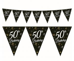 Girlanda Urodzinowa Flagi 50 Urodziny Czarno-Złota Beauty&Charm 270cm