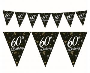 Girlanda Urodzinowa Flagi 60 Urodziny Czarno-Złota Beauty&Charm 270cm