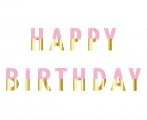 Girlanda Urodzinowa Happy Birthday Różowo-Złota Baner 160cm