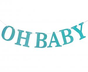 Baner Girlanda Baby Shower Chłopiec Oh Baby Niebieska Brokatowa 300cm