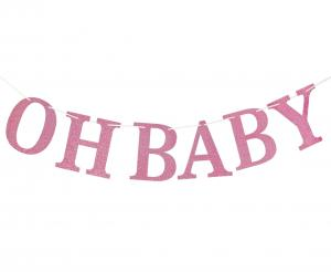 Baner Girlanda Baby Shower Dziewczynka Oh Baby Różowa Brokatowa 300cm 