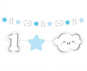 Baner Girlanda Papierowa Roczek Chłopca Chmurki Niebieska 120cm