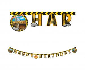 Baner Girlanda Happy Birthday Plac Budowy Koparki 200cm 