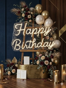 Napis Neon LED "Happy Birthday" 70x46cm Ciepła Biel – WYNAJEM