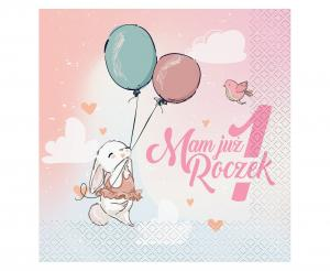 Serwetki na Roczek Różowe „Mam już roczek” z Króliczkiem 20 szt. | Tychy