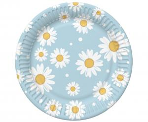 Talerzyki Papierowe w Stokrotki Niebieskie 18cm (6 szt.) | Zabawne Wydry Tychy
