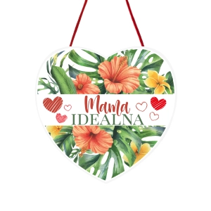 Drewniana Tabliczka Serce UV "Mama Idealna" 15cm | Zabawne Wydry Tychy