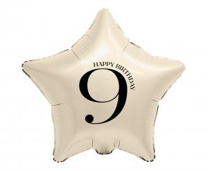 Balon Foliowy Gwiazda 18" Kremowa Cyfra 9 Happy Birthday