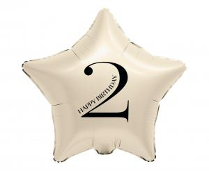 Balon Foliowy Gwiazda 18" Kremowa Cyfra 2 Happy Birthday