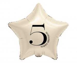 Balon Foliowy Gwiazda 18" Kremowa Cyfra 5 Happy Birthday