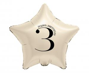 Balon Foliowy Gwiazda 18" Kremowa Cyfra 3 Happy Birthday