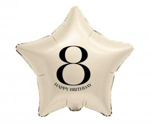Balon Foliowy Gwiazda 18" Kremowa Cyfra 8 Happy Birthday