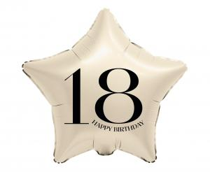 Balon Foliowy Gwiazda 18" Kremowa Cyfra 18 Happy Birthday
