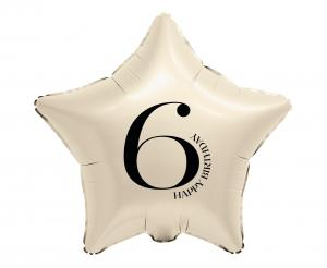 Balon Foliowy Gwiazda 18" Kremowa Cyfra 6 Happy Birthday