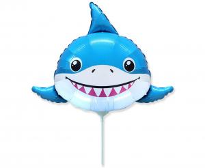 Balon Foliowy Uśmiechnięty Rekin Głowa Mini 14" na Powietrze Niebieski
