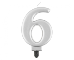 Świeczka cyferka 6, Srebrna