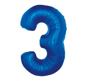 Duży balon foliowy Cyfra 3 GoDan 92 cm, kolor niebieski, linia SMART, idealny na 30. urodziny i rocznice, na hel.
