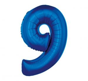 Duży balon foliowy Cyfra 9 GoDan 92 cm, kolor niebieski, linia SMART, idealny na 90. urodziny i rocznice, na hel.
