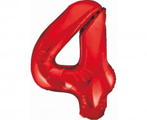 Balon foliowy cyfra 4 czerwona 85 cm - dekoracja urodzinowa od Zabawne Wydry Tychy, Katowice, Śląsk