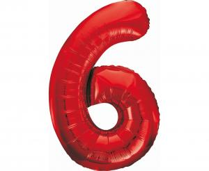 Balon foliowy cyfra 6 czerwona 85 cm - dekoracja urodzinowa od Zabawne Wydry Tychy, Katowice, Śląsk