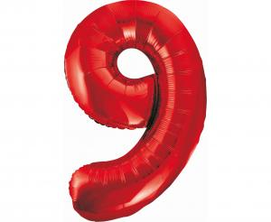 Balon foliowy cyfra 9 czerwona 85 cm - dekoracja urodzinowa od Zabawne Wydry Tychy, Katowice, Śląsk