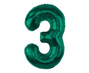 Balon foliowy cyfra zieleń butelkowa "3" 85 cm