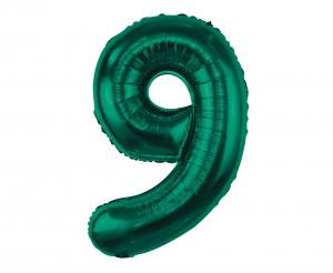 Balon foliowy cyfra zieleń butelkowa "9" 85 cm