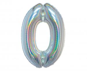 Balon foliowy cyfra 0 holograficzny srebrny 76 cm - dekoracja urodzinowa od Zabawne Wydry Tychy, Katowice, Śląsk