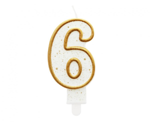 Świeczka cyferka 6, Złoty kontur